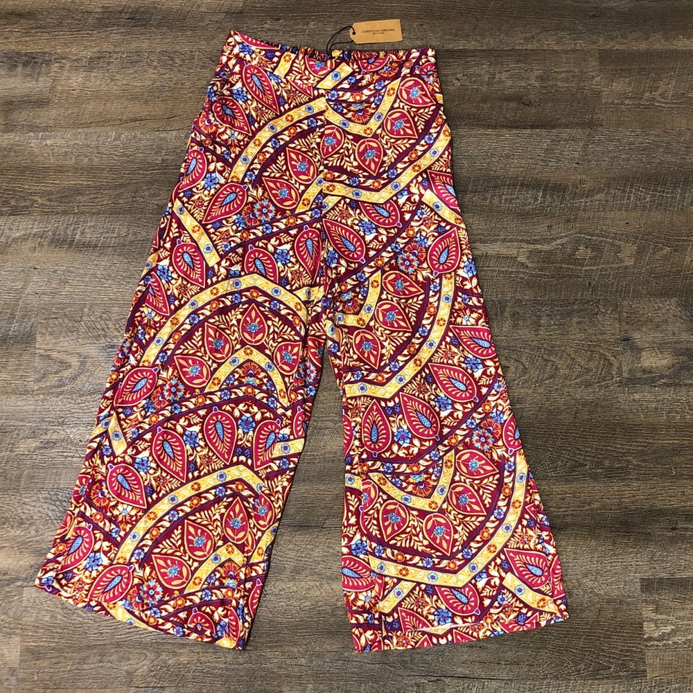Christian Siriano New York Boho Bohemian Mixed Print Wide Leg Pants Size Medium